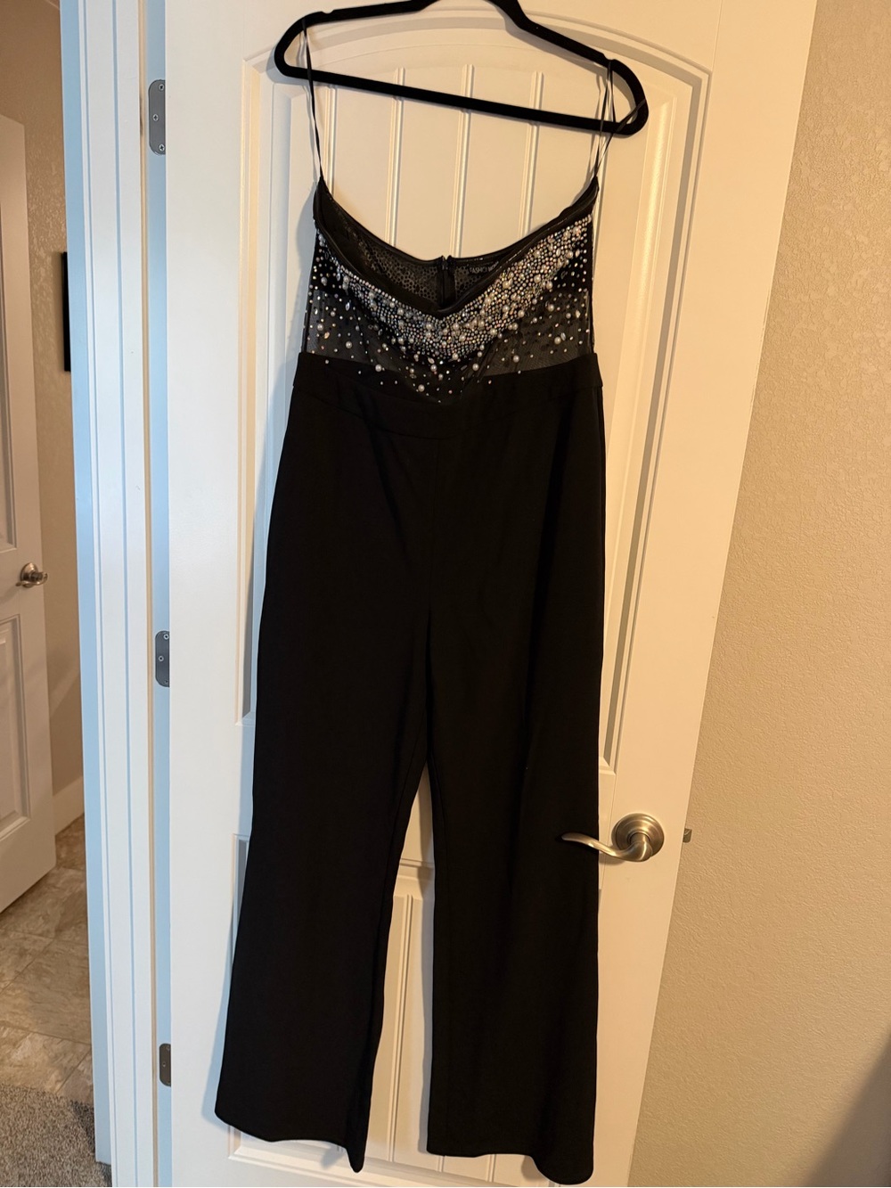 Black Embellished Strapless Jumpsuit